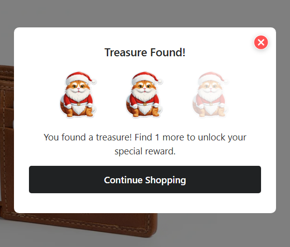 Second treasure modal with updated progress