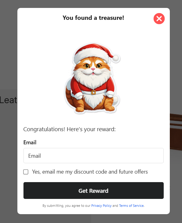 Reward opt-in modal with email field and consent checkbox