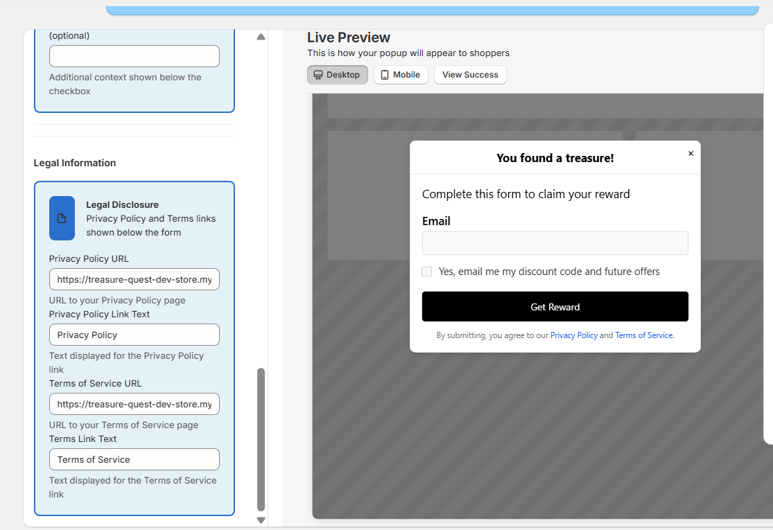 Live form preview while editing discount configuration