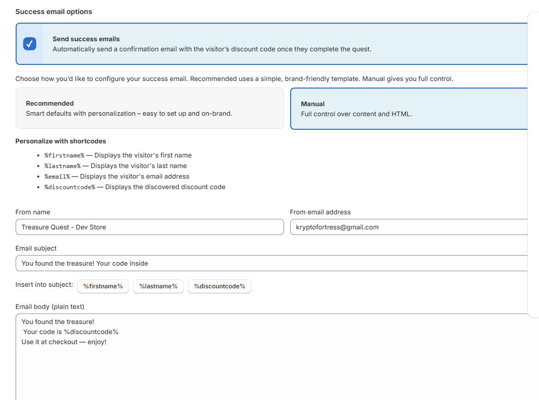 Manual email template editor with personalization tokens