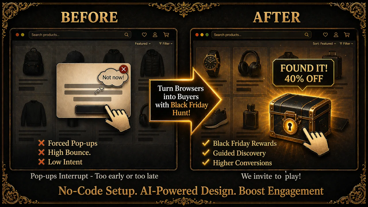 Shopify Black Friday Treasure Hunt App by Treasure Quest showing how a gamified lockbox reward cuts through peak-season promo noise.