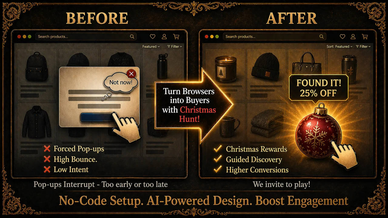 Shopify Christmas Treasure Hunt App by Treasure Quest showing how a gamified ornament reward keeps holiday gift shoppers engaged.